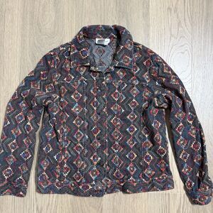 Coldwater Creek Top Women PM Southwest Embroidery Colorful Western Button Up